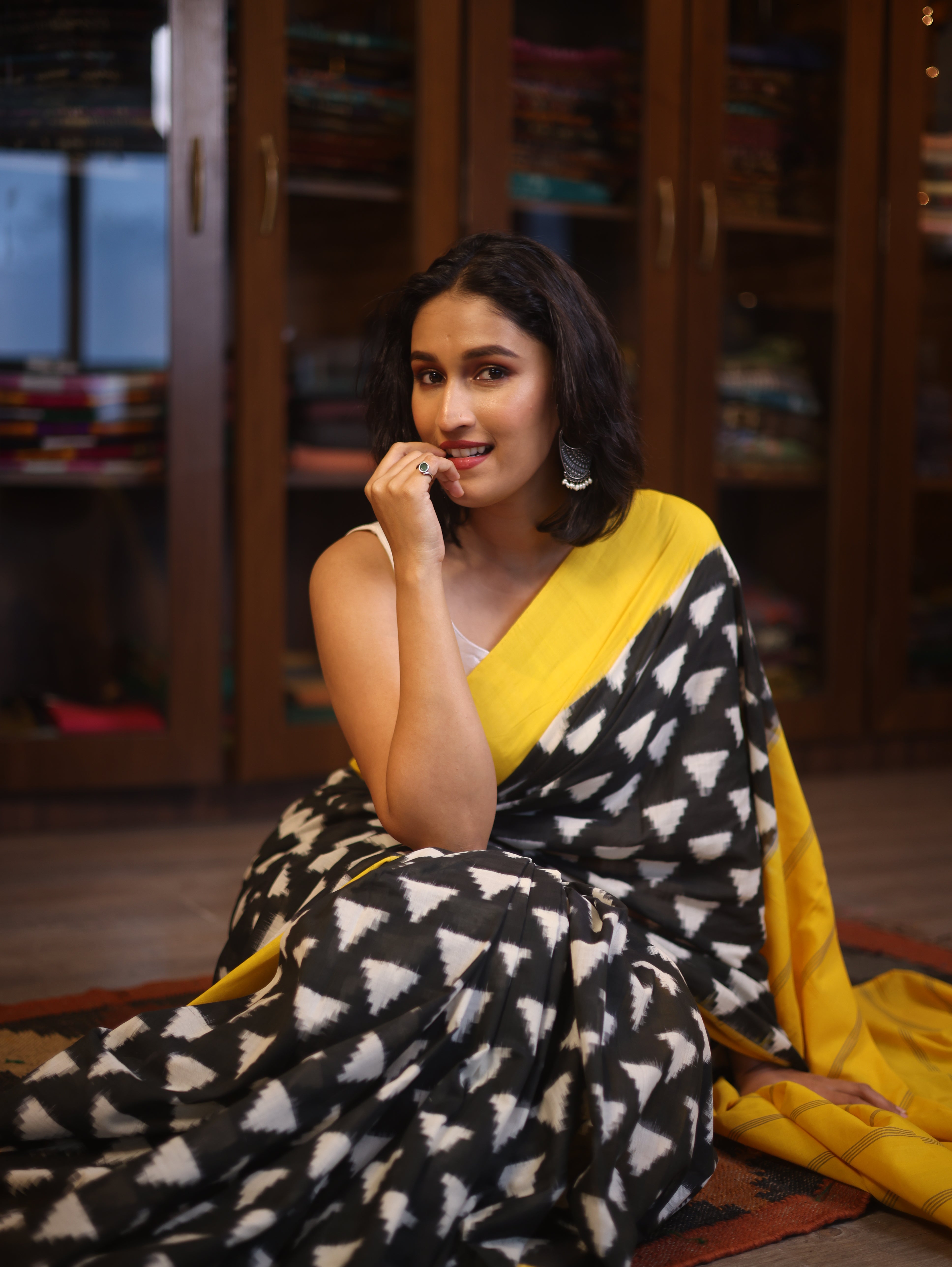 Black Pochampalli Cotton Ikat Saree - SRBPCIS431