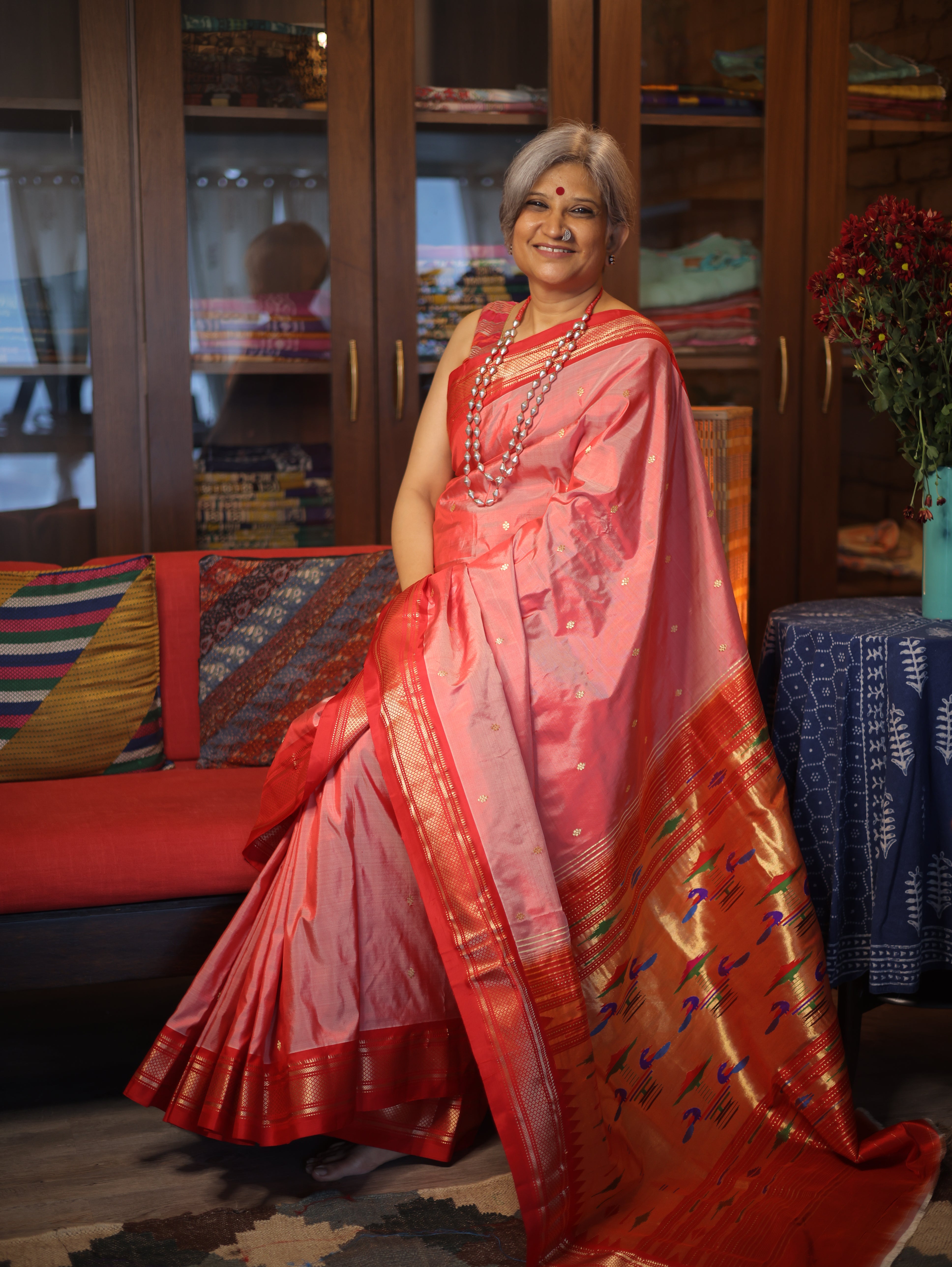 Pastel Red Silk Paithani Saree-SRPRSPS554
