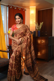 Beige Ajrakh HBP Cotton Saree - SRBACS1744