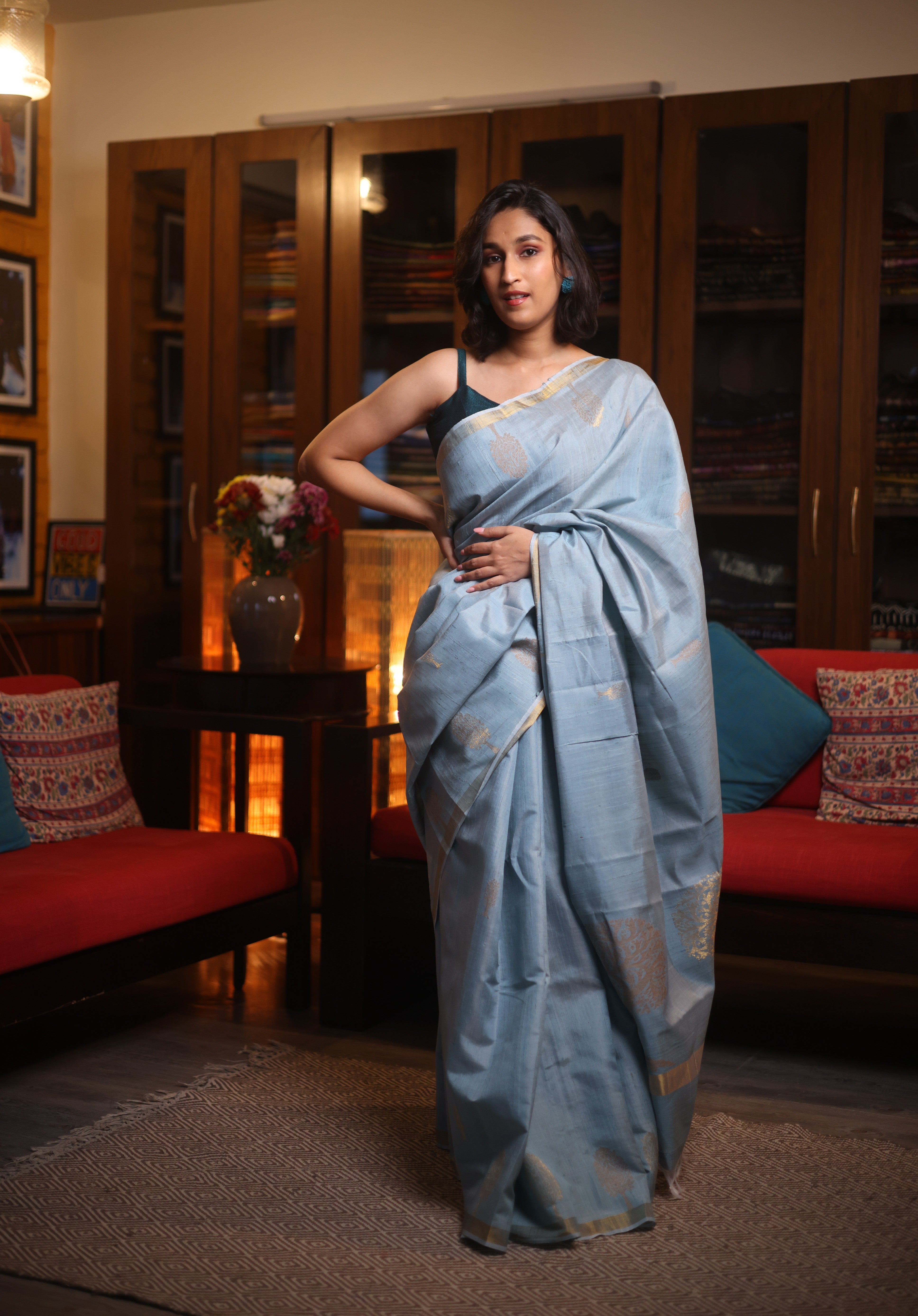 Pastel Blue Raw Silk Saree - SRPBRSS711