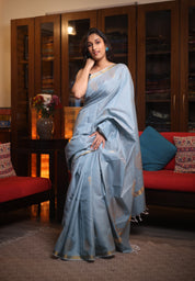 Pastel Blue Raw Silk Saree - SRPBRSS711