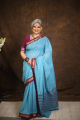 Sky Blue Cotton Mangalgiri Saree - SRSBCMS39