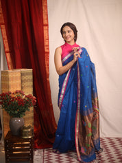 Peacock Blue Linen Jamdani Saree - SRPBLJS503