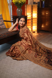 Beige Ajrakh HBP Cotton Saree - SRBACS1744