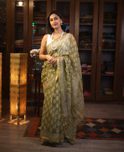 Green HBP Kota Doria Saree - SRGKDS153