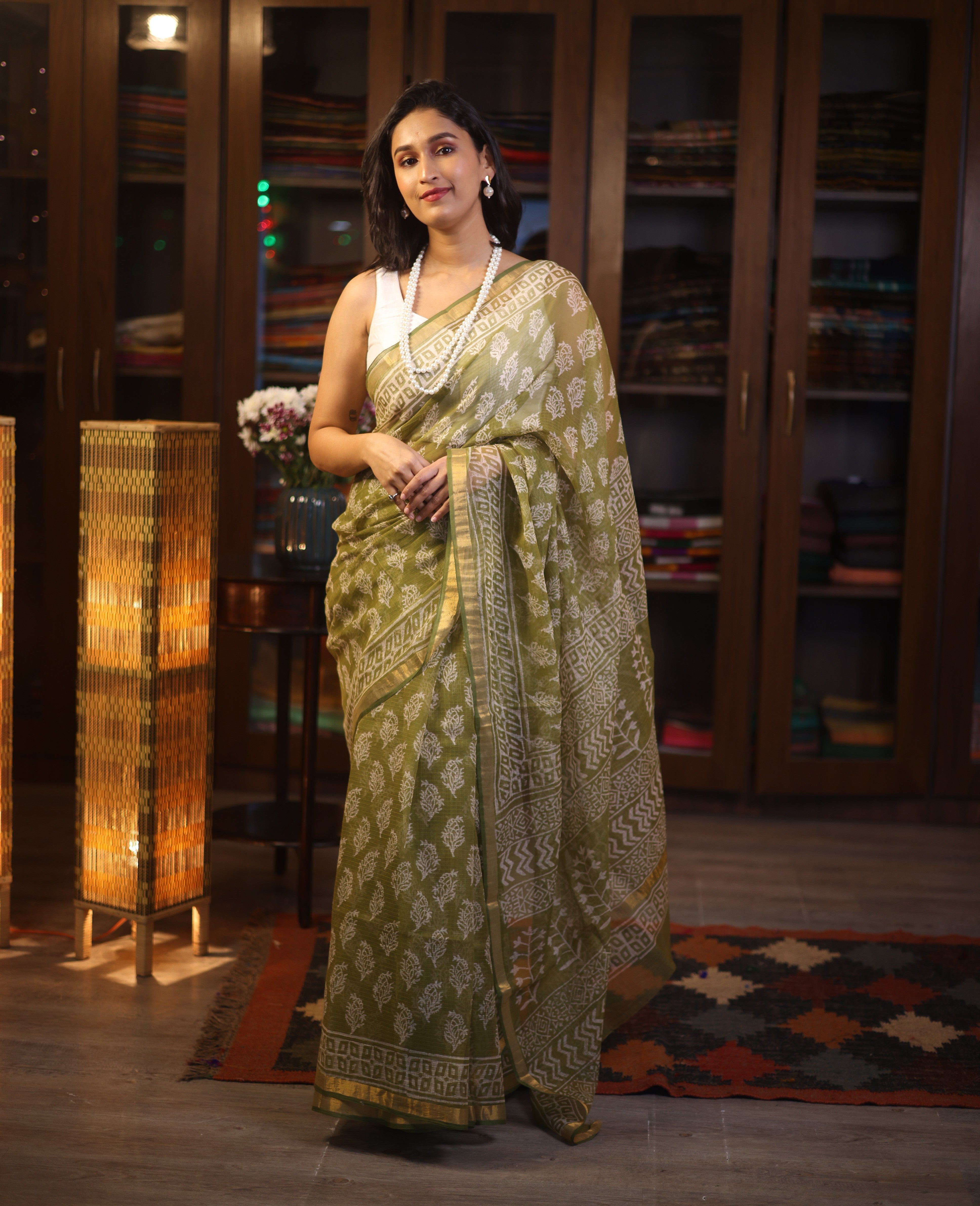 Green HBP Kota Doria Saree - SRGKDS153