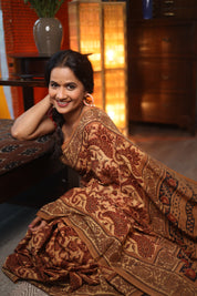 Beige Ajrakh HBP Cotton Saree - SRBACS1744