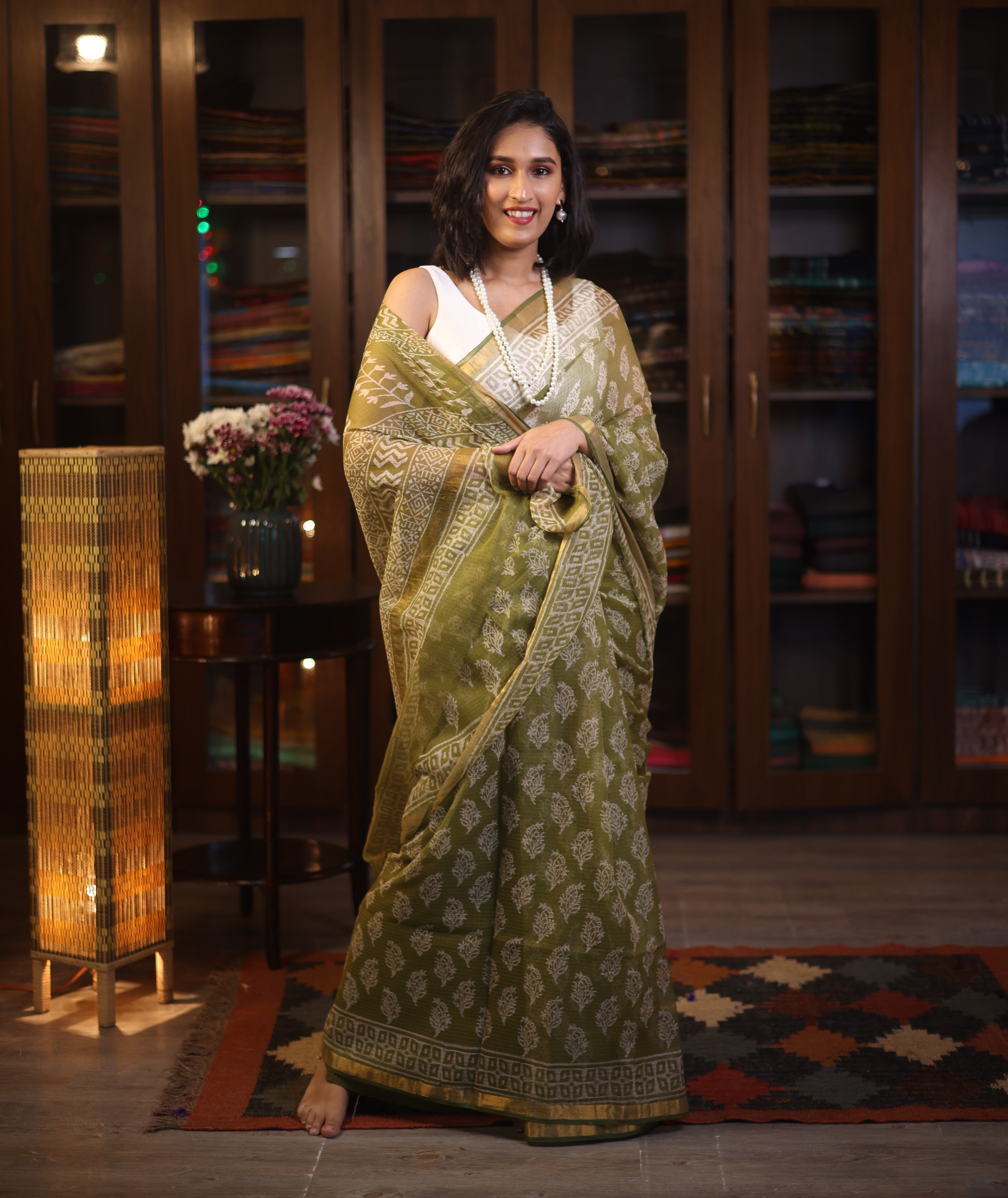 Green HBP Kota Doria Saree - SRGKDS153