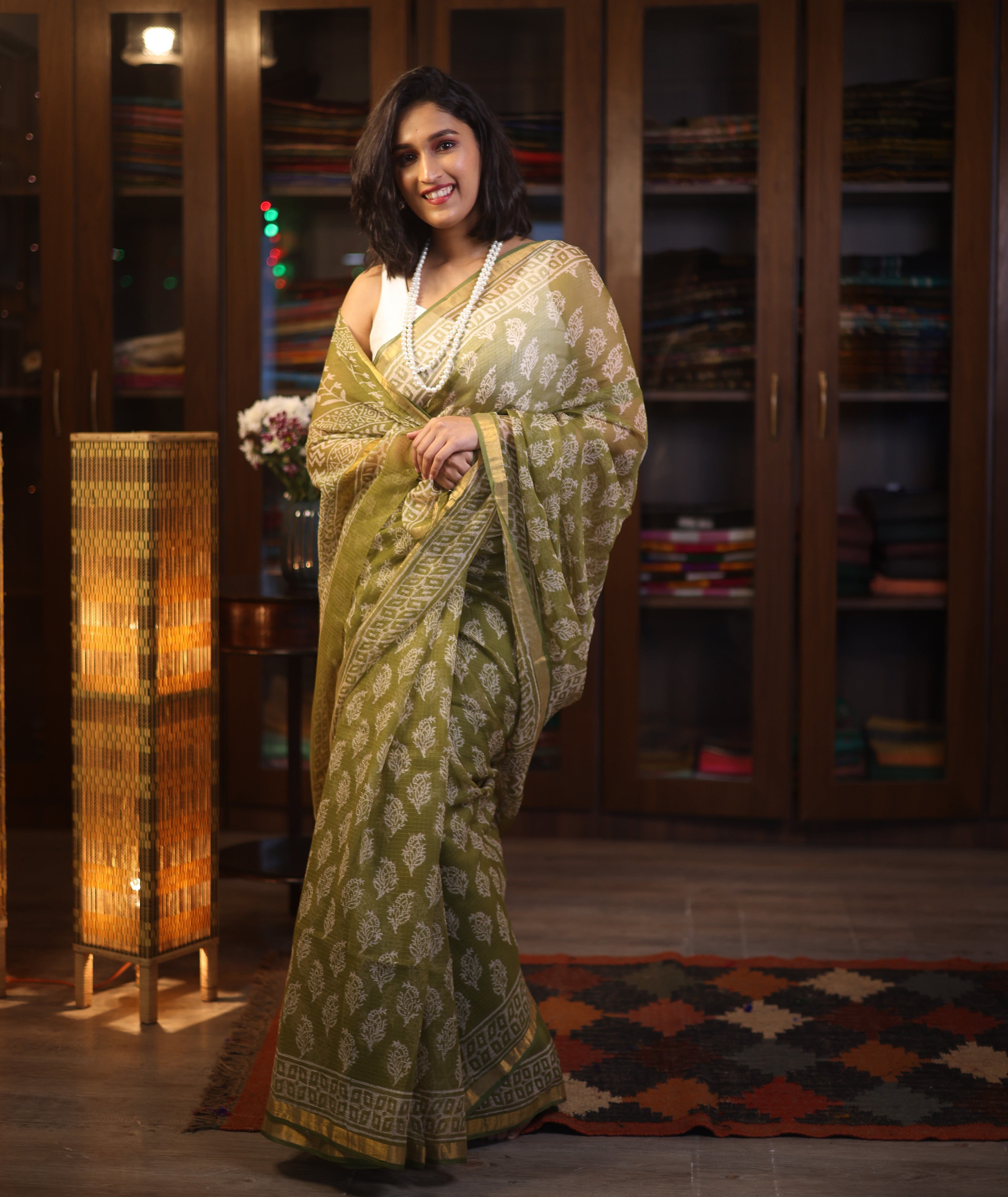 Green HBP Kota Doria Saree - SRGKDS153