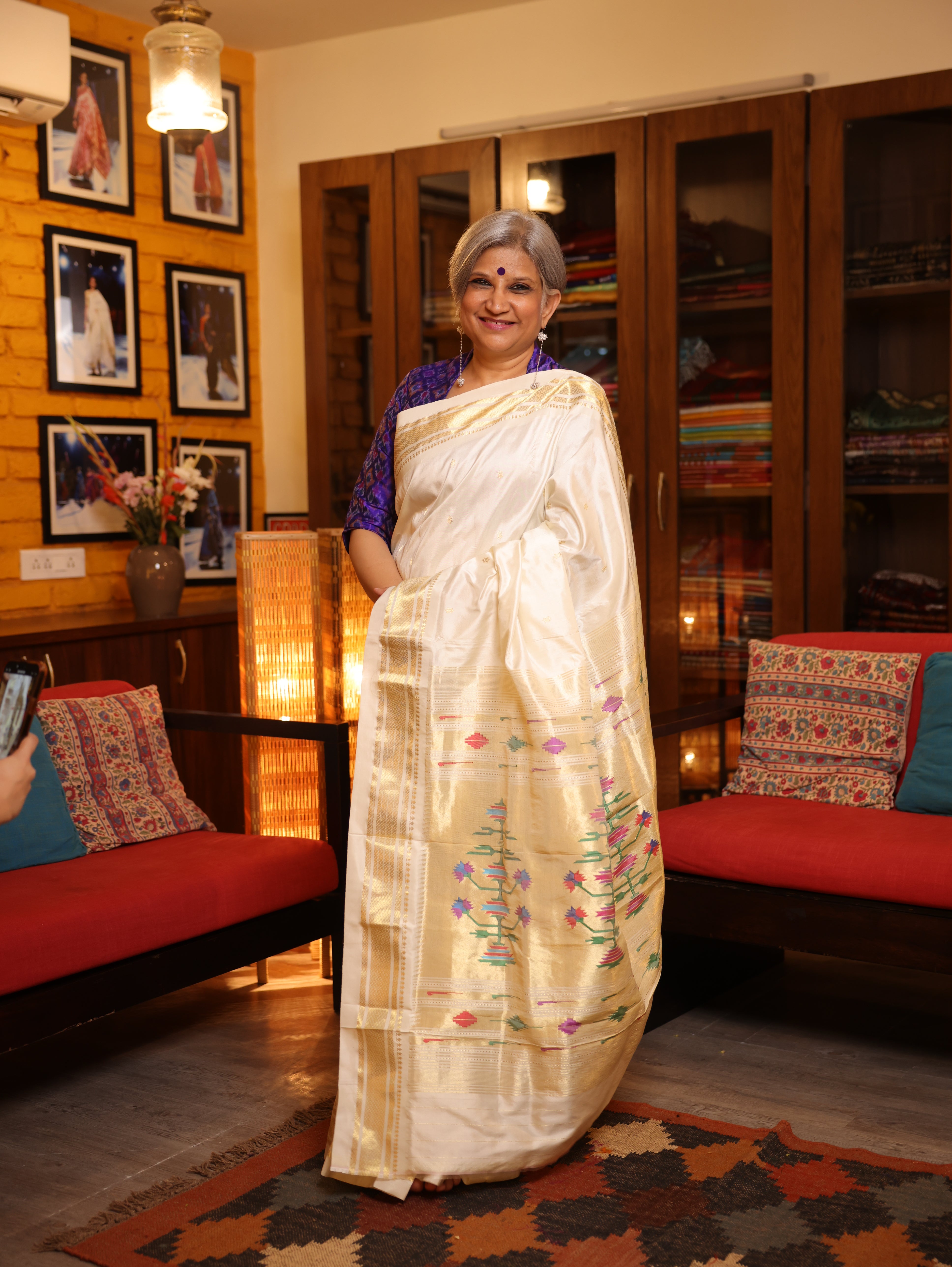 Off-White Silk Paithani Saree - SROWSPS592