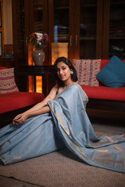 Pastel Blue Raw Silk Saree - SRPBRSS711