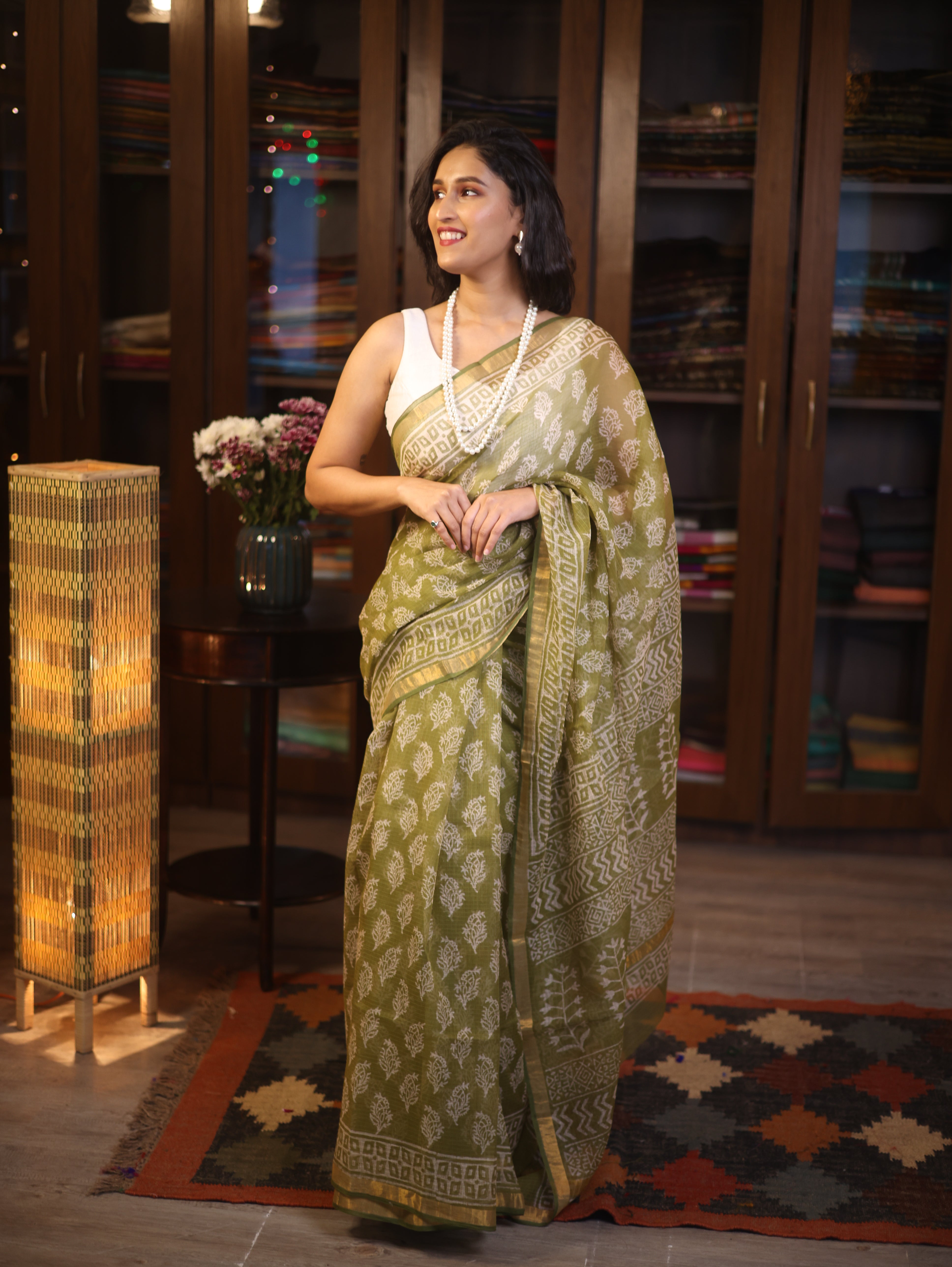 Green HBP Kota Doria Saree - SRGKDS153