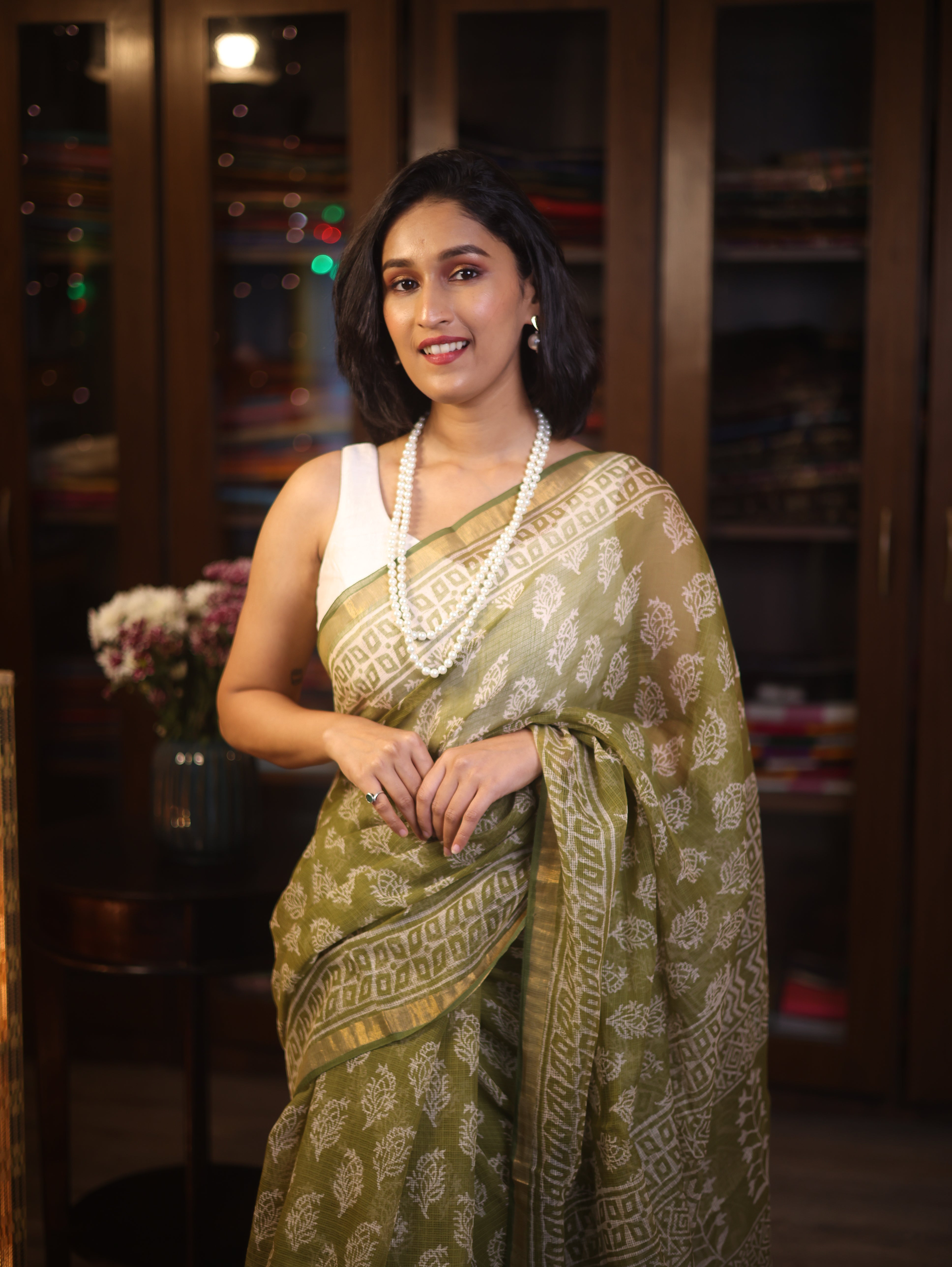 Green HBP Kota Doria Saree - SRGKDS153