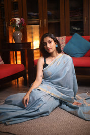 Pastel Blue Raw Silk Saree - SRPBRSS711