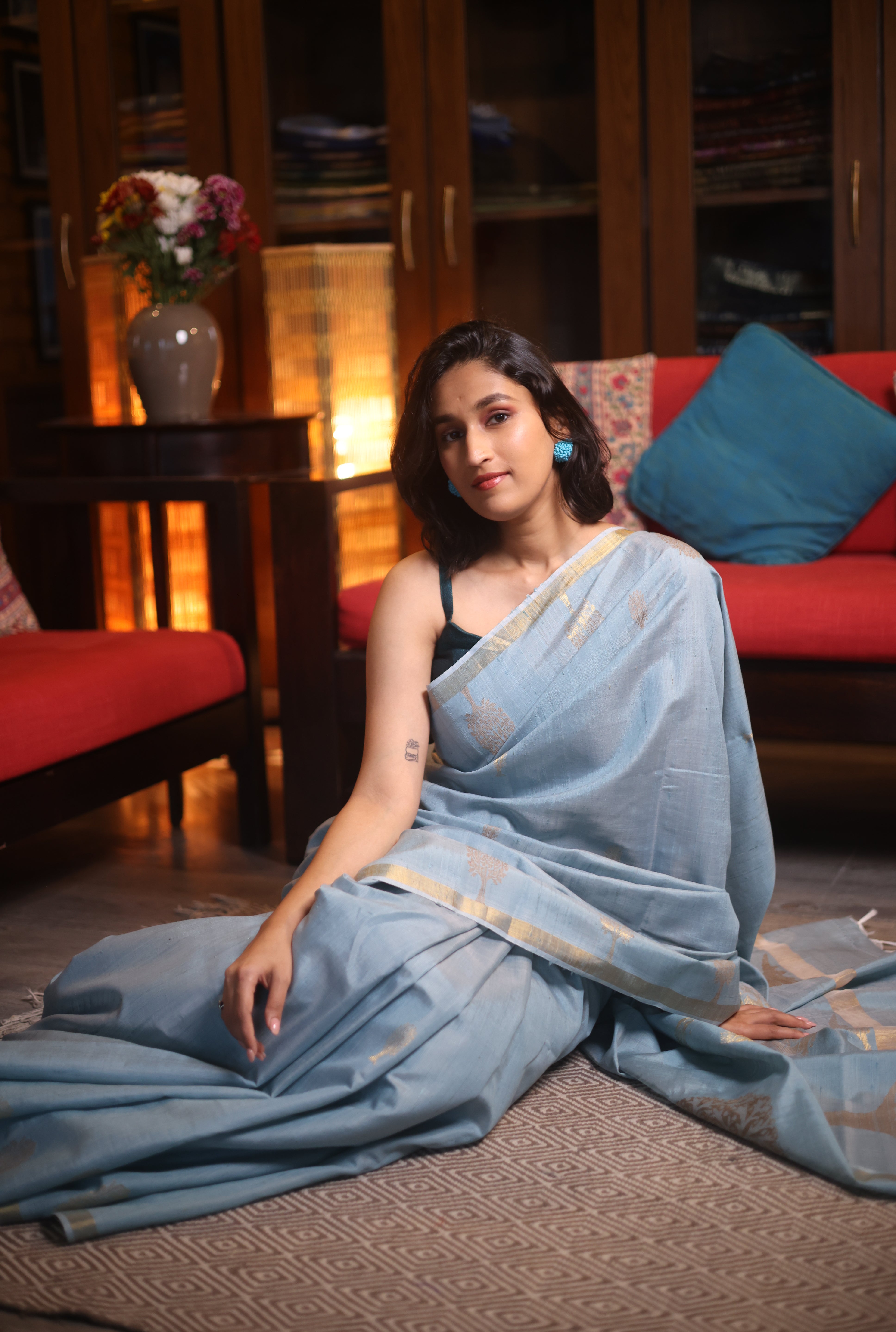Pastel Blue Raw Silk Saree - SRPBRSS711