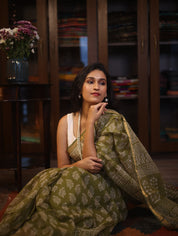 Green HBP Kota Doria Saree - SRGKDS153