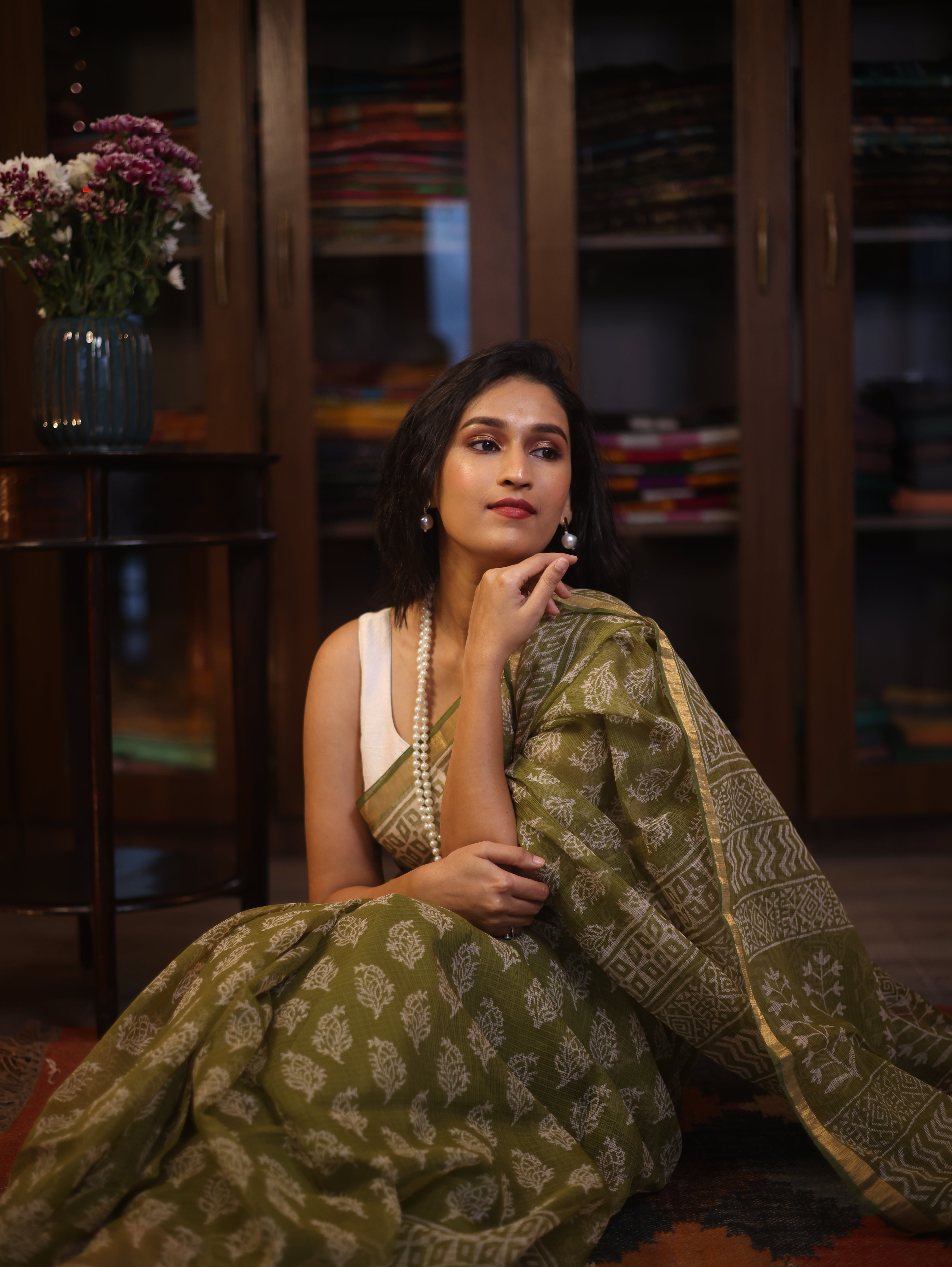 Green HBP Kota Doria Saree - SRGKDS153