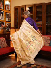 Off-White Silk Paithani Saree - SROWSPS592