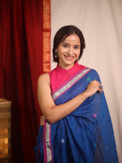 Peacock Blue Linen Jamdani Saree - SRPBLJS503
