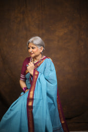 Sky Blue Cotton Mangalgiri Saree - SRSBCMS39