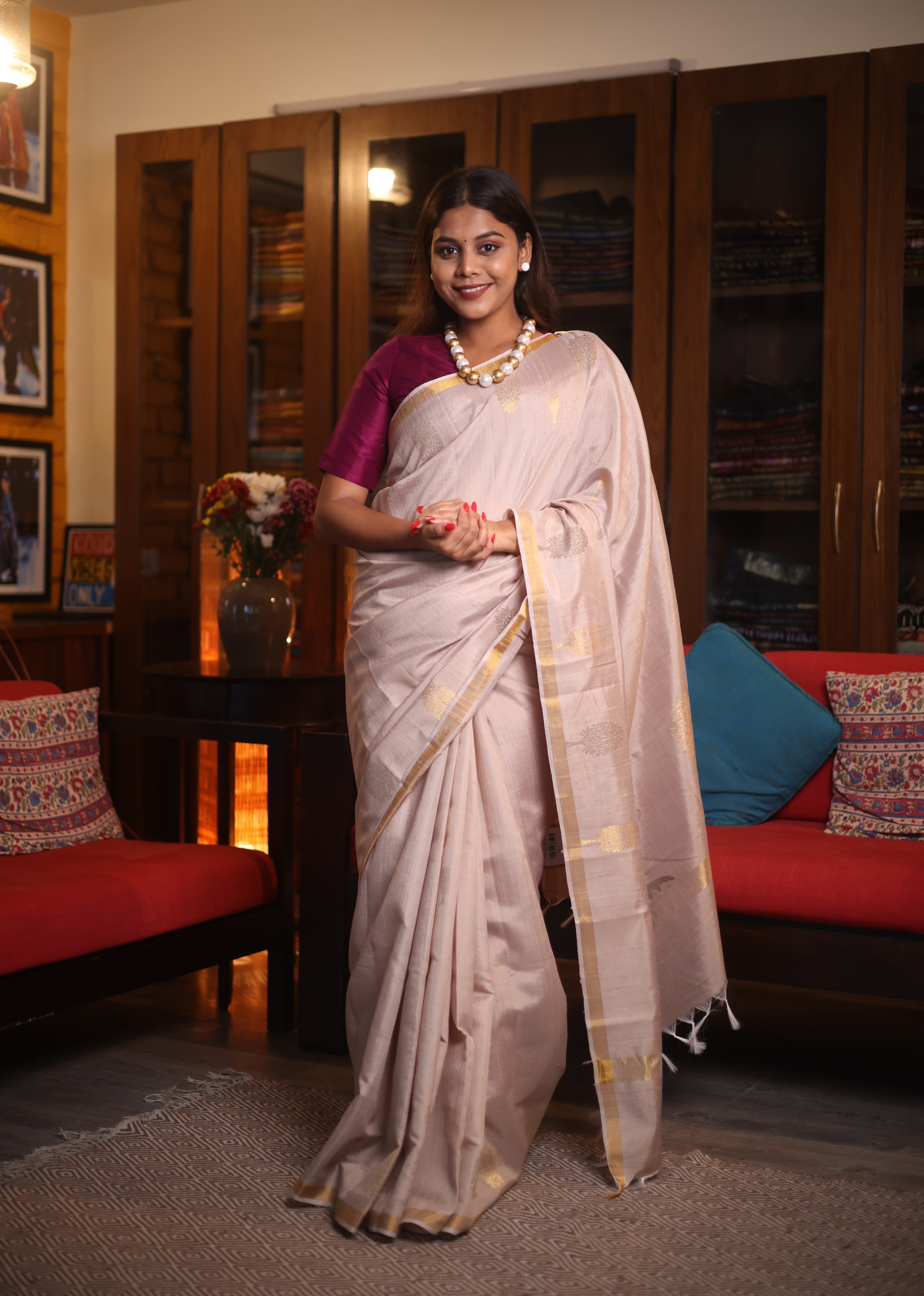 Beige Raw Silk Saree - SRBRSS719
