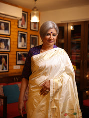 Off-White Silk Paithani Saree - SROWSPS592