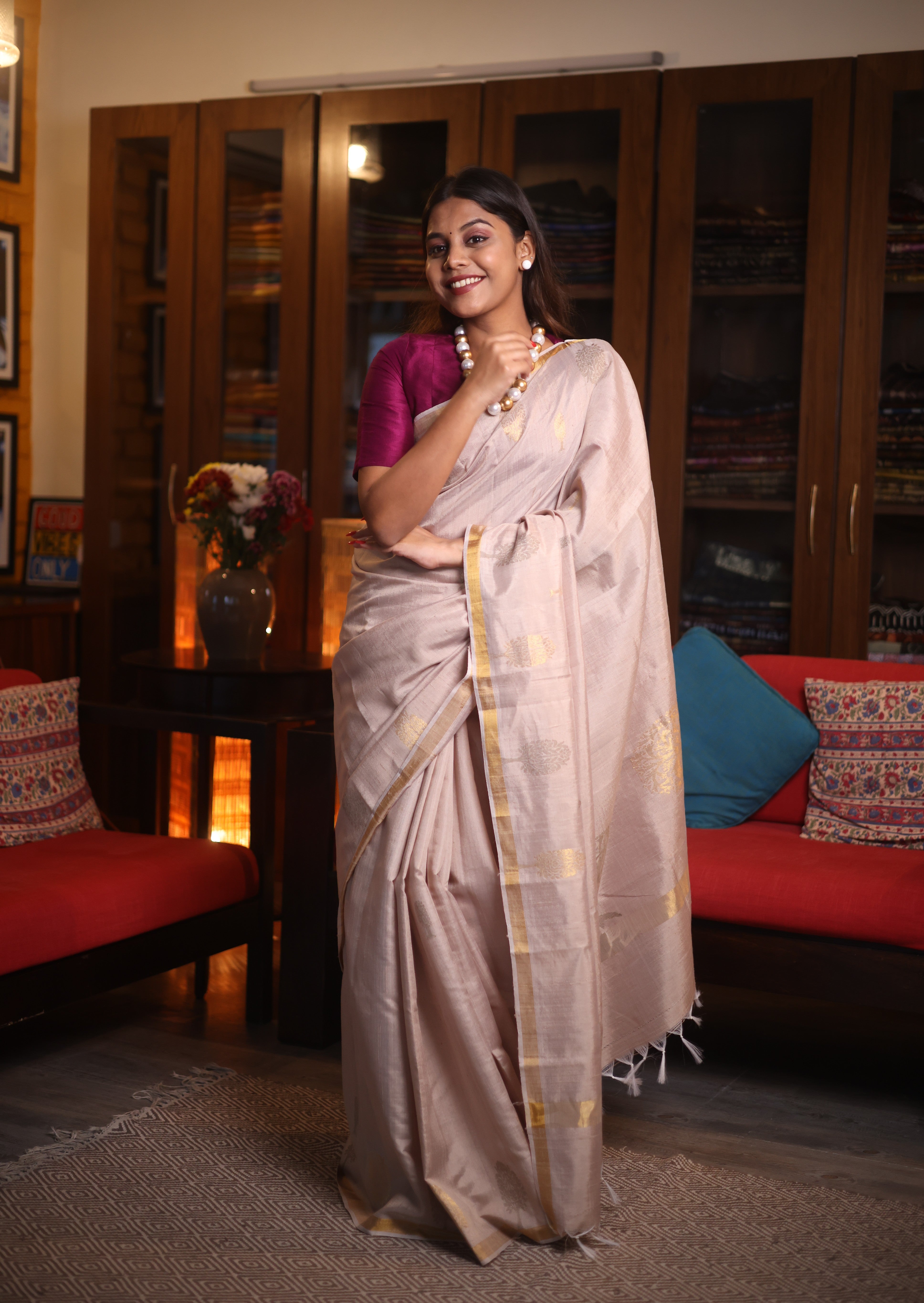 Beige Raw Silk Saree - SRBRSS719