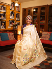 Off-White Silk Paithani Saree - SROWSPS592