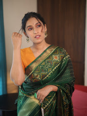 Bottle Green Rajkot Patola Silk Saree - SRBGRPSS523