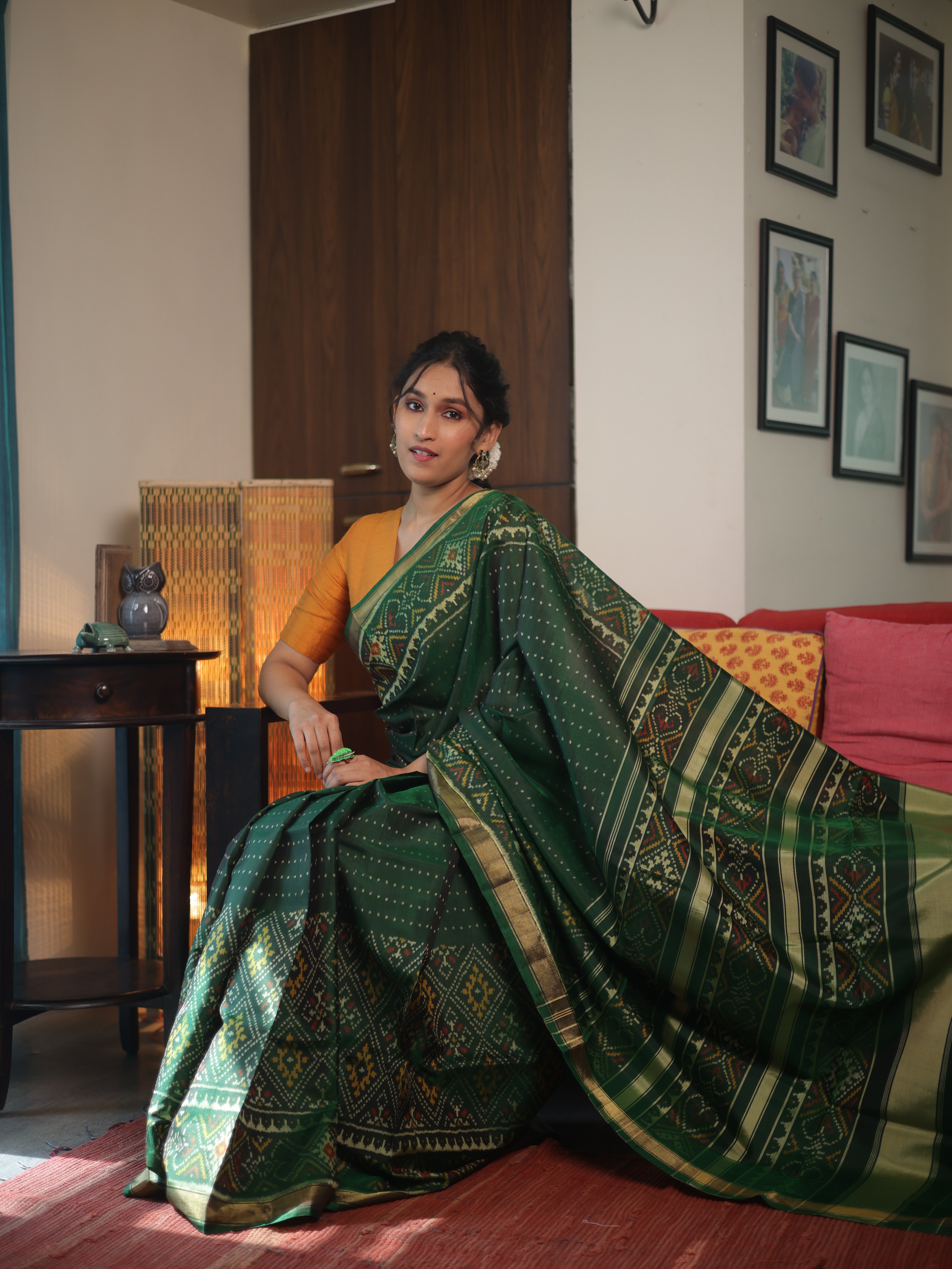 Bottle Green Rajkot Patola Silk Saree - SRBGRPSS523
