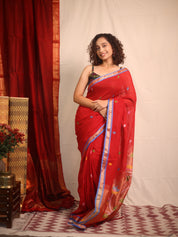 Red Linen Jamdani Saree - SRRLJS507