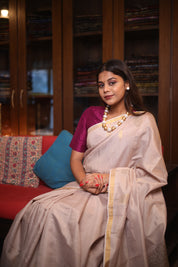 Beige Raw Silk Saree - SRBRSS719