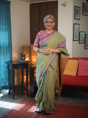Two Tone Pista Plain Cotton Ilkal Saree - SRTTPPCIS791