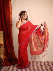 Red Linen Jamdani Saree - SRRLJS507