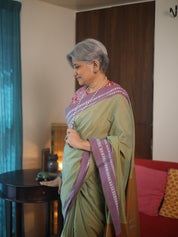 Two Tone Pista Plain Cotton Ilkal Saree - SRTTPPCIS791
