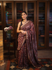 Maroon HBP Chanderi Cotton Silk Saree With Maheshwari Border - SRMCS1105