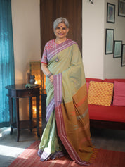 Two Tone Pista Plain Cotton Ilkal Saree - SRTTPPCIS791