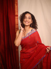 Red Linen Jamdani Saree - SRRLJS507