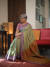 Two Tone Pista Plain Cotton Ilkal Saree - SRTTPPCIS791