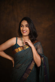 Brown Turquoise Cotton Mangalgiri Saree - SRBTCMS44