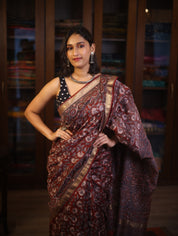 Maroon HBP Chanderi Cotton Silk Saree With Maheshwari Border - SRMCS1105