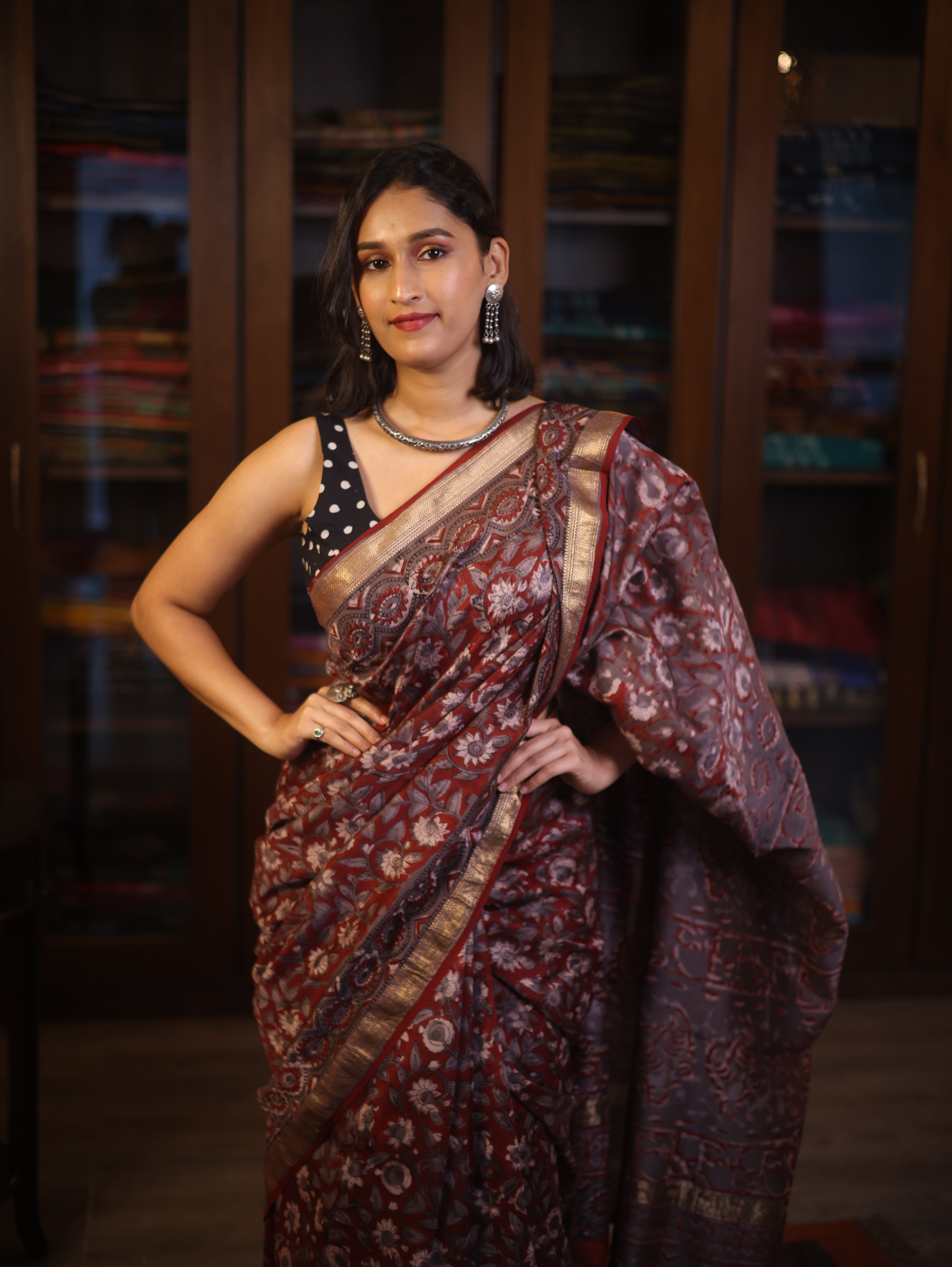 Maroon HBP Chanderi Cotton Silk Saree With Maheshwari Border - SRMCS1105