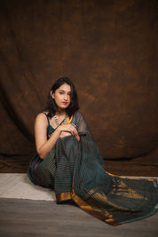 Brown Turquoise Cotton Mangalgiri Saree - SRBTCMS44