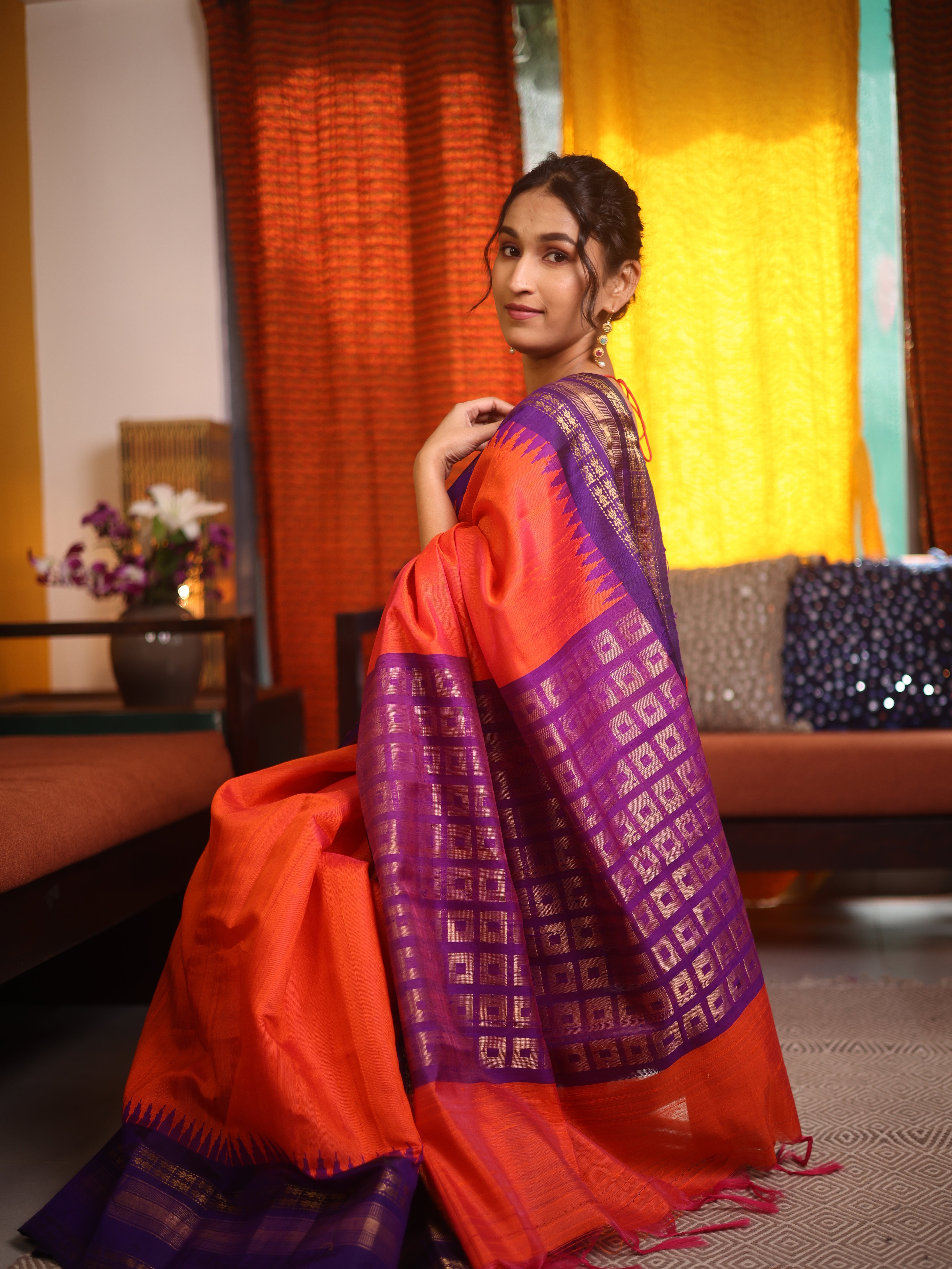 Orange Raw Silk Saree - SRORSS1045