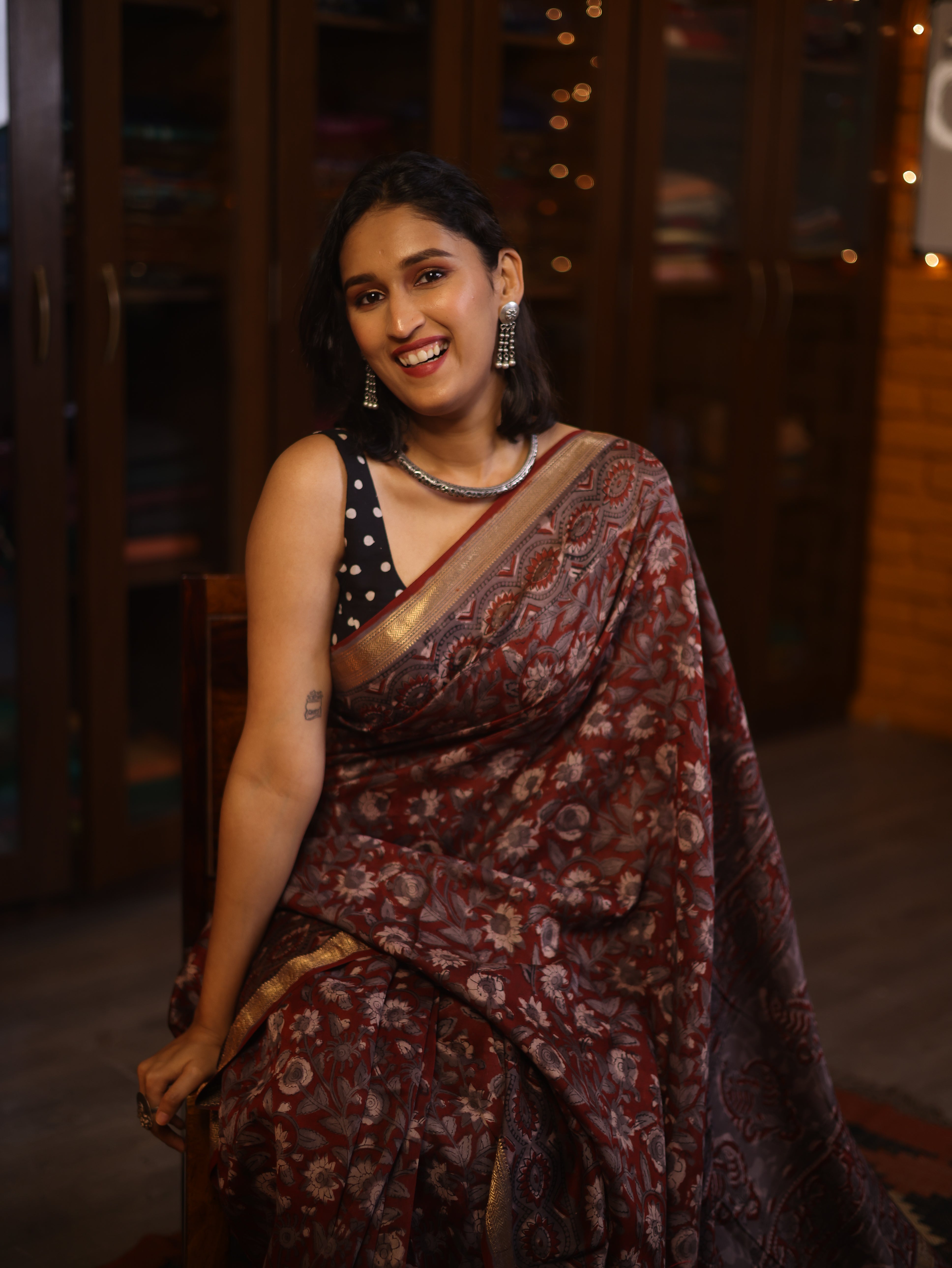 Maroon HBP Chanderi Cotton Silk Saree With Maheshwari Border - SRMCS1105