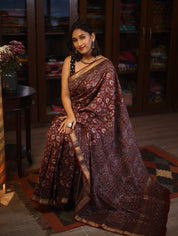 Maroon HBP Chanderi Cotton Silk Saree With Maheshwari Border - SRMCS1105