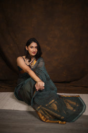 Brown Turquoise Cotton Mangalgiri Saree - SRBTCMS44