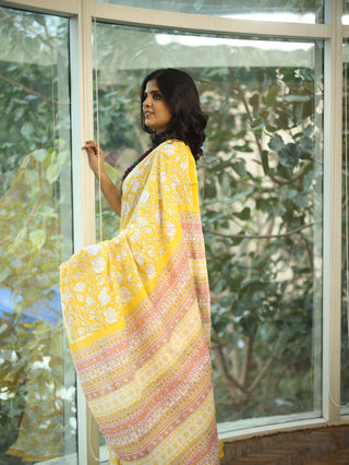 Yellow HBP Cotton Saree-SRYCS1187