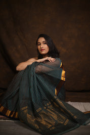 Brown Turquoise Cotton Mangalgiri Saree - SRBTCMS44