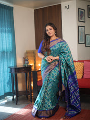 Blue Green Pochampalli Silk Ikat Saree - SRBGPSIS270